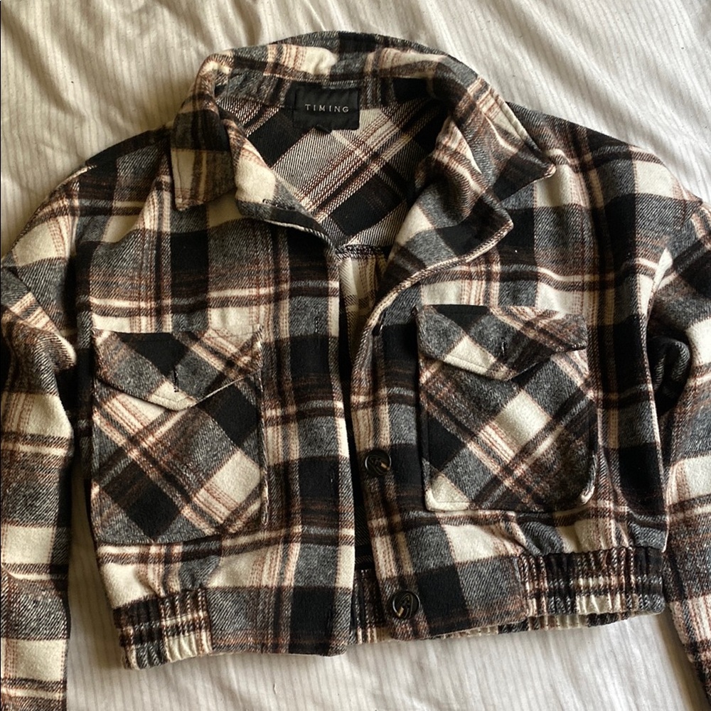 Women's Plaid Jacket - Black and Brown